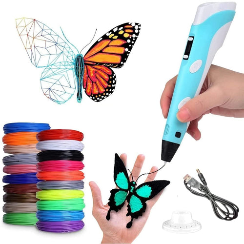 3D Printing Pen with LCD Display for Kids & Adults, Adjustable Temperature & Speed Control | Professional 3D Drawing Pen Kit with 10 Multicolor PLA Filament Refills USB Cable & Stand