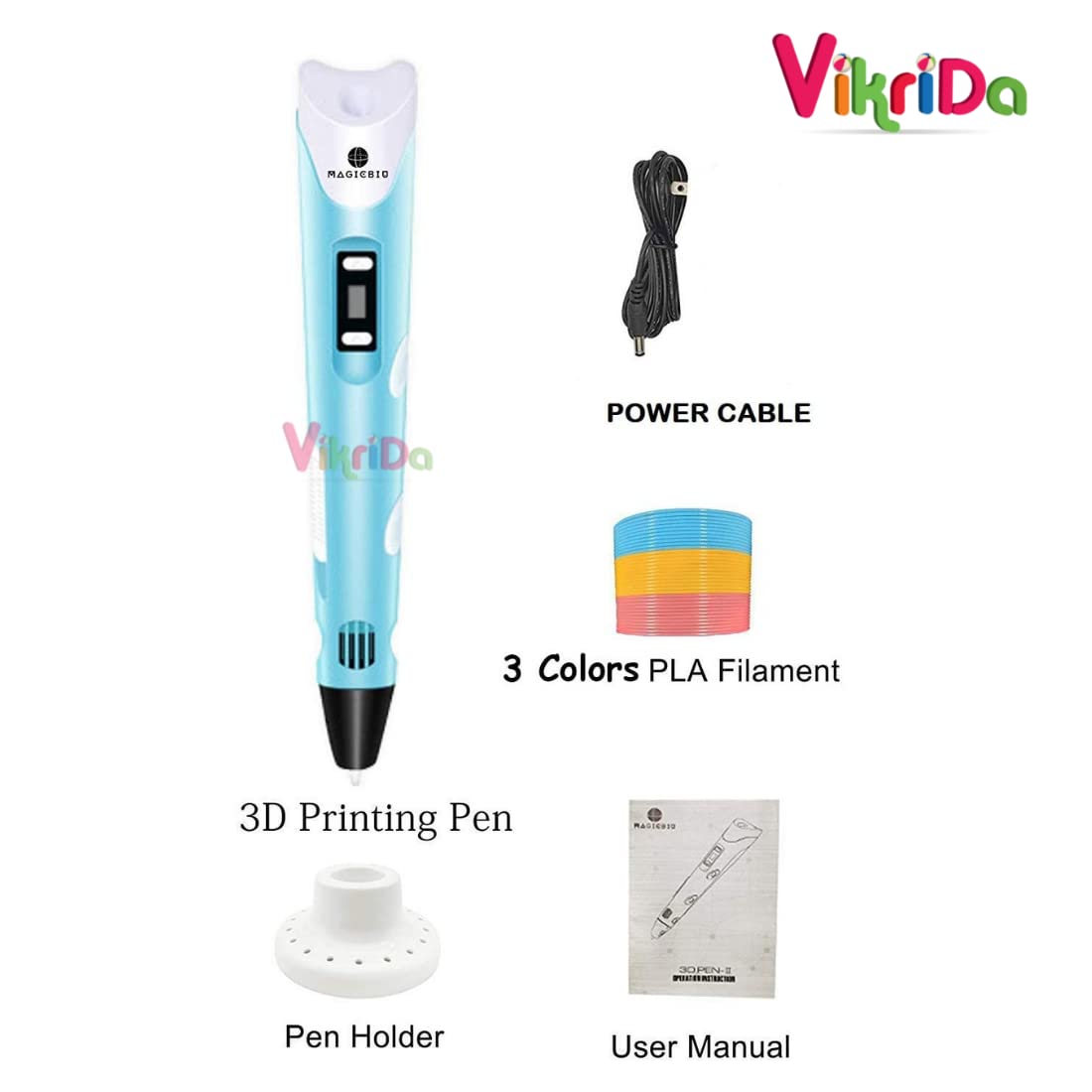 3D Printing Pen with LCD Display for Kids & Adults, Adjustable Temperature & Speed Control | Professional 3D Drawing Pen Kit with 10 Multicolor PLA Filament Refills USB Cable & Stand