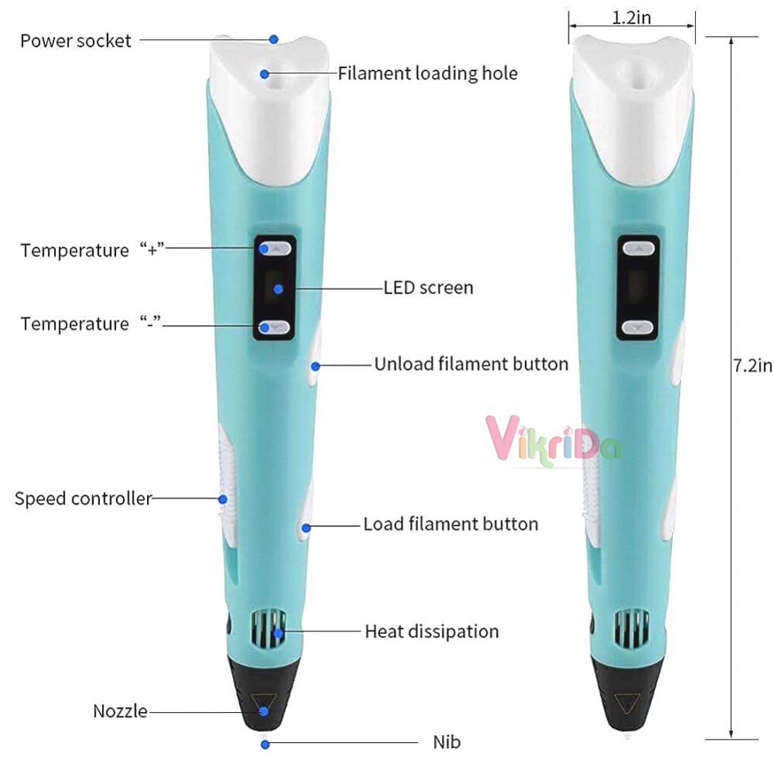 3D Printing Pen with LCD Display for Kids & Adults, Adjustable Temperature & Speed Control | Professional 3D Drawing Pen Kit with 10 Multicolor PLA Filament Refills USB Cable & Stand