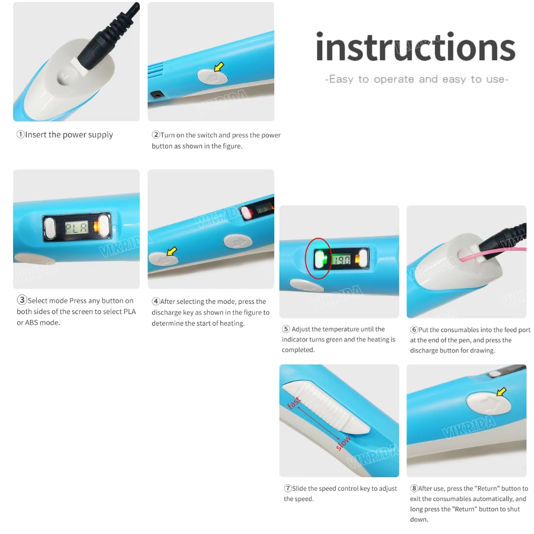 3D Printing Pen with LCD Display for Kids & Adults, Adjustable Temperature & Speed Control | Professional 3D Drawing Pen Kit with 10 Multicolor PLA Filament Refills USB Cable & Stand